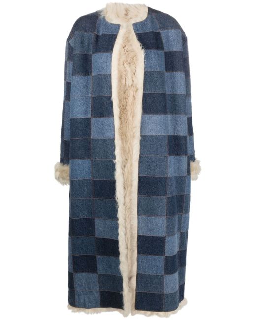 Chloé denim-patchwork single-breasted coat