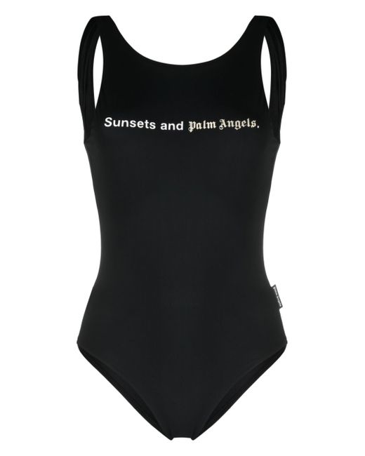 Palm Angels slogan-print low-back swimsuit