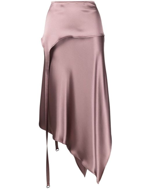 Ssheena asymmetric satin-finish midi skirt