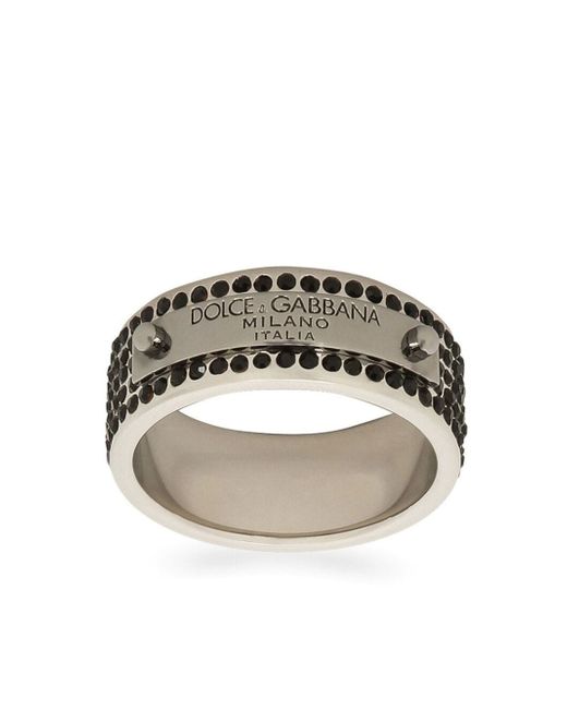 Dolce & Gabbana logo-engraved crystal-embellished ring