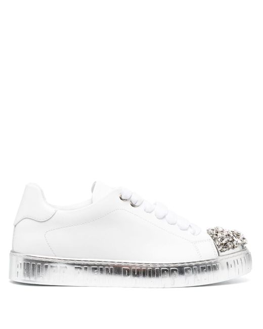 Philipp Plein crystal-embellished lace-up leather sneakers
