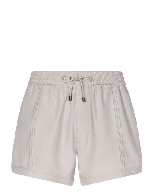 Dolce & Gabbana logo-drawstring faux-leather swim shorts