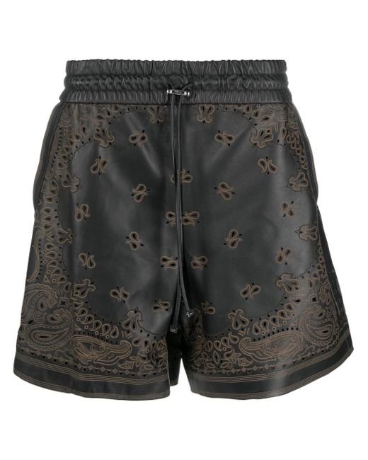 Amiri bandana laser-etched leather shorts