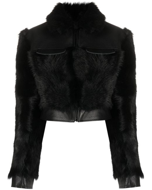 David Koma fleece-texture leather cropped jacket