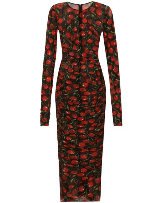 Dolce & Gabbana Cherry-print draped midi dress
