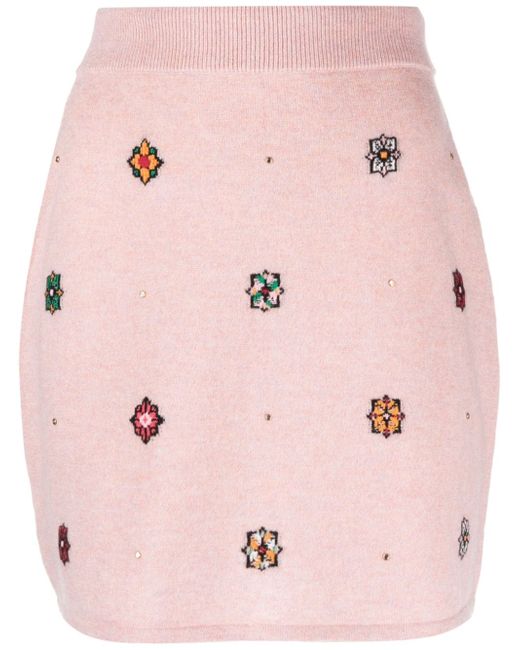 Barrie floral-motif cashmere-cotton straight skirt