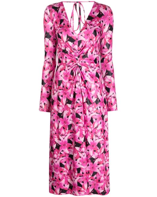 Rotate floral-print ruched midi dress