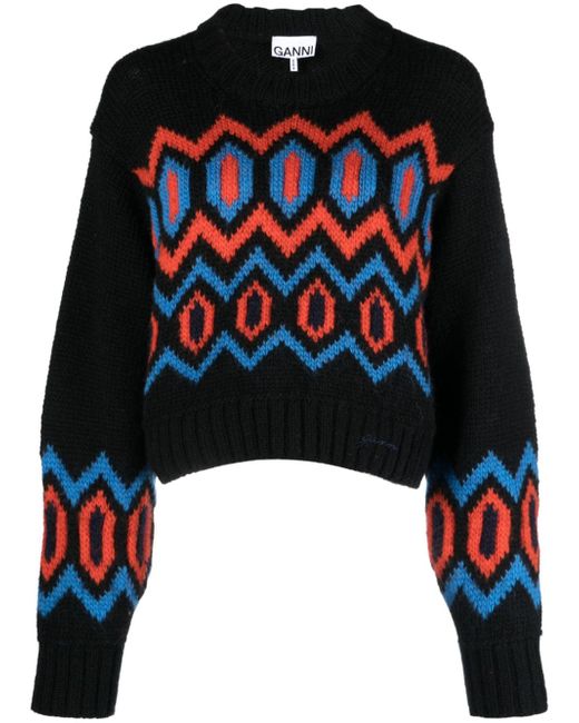 Ganni patterned organic-wool jumper