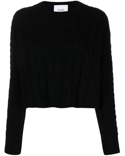 Nude round-neck cable-knit jumper