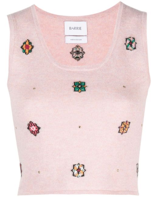 Barrie floral-motif cropped knitted top