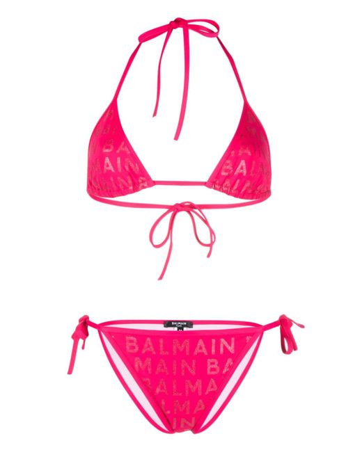Balmain logo-print halterneck bikini set