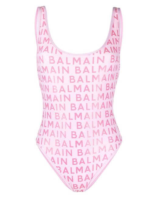 Balmain logo-print scoop-neck swimsuit