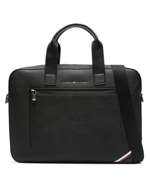 Tommy Hilfiger logo-stamp leather laptop bag