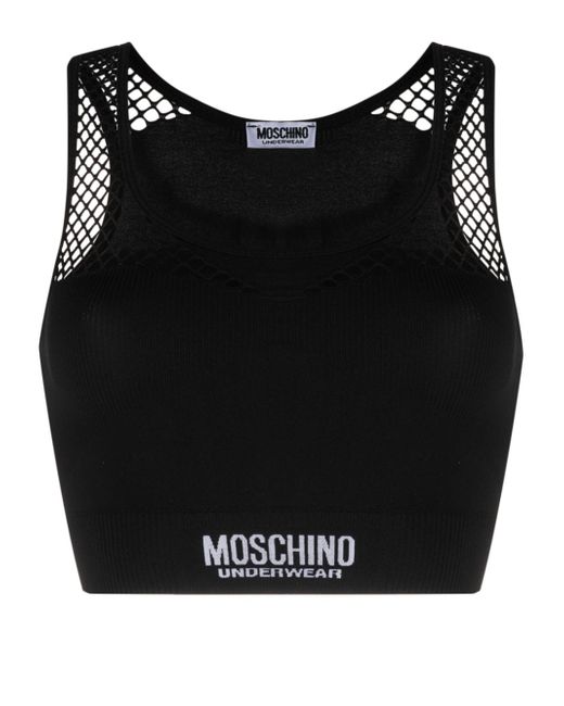 Moschino logo-underband mesh sports bra