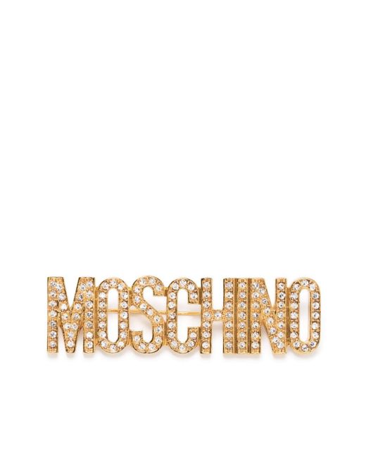 Moschino crystal-embellished logo brooch
