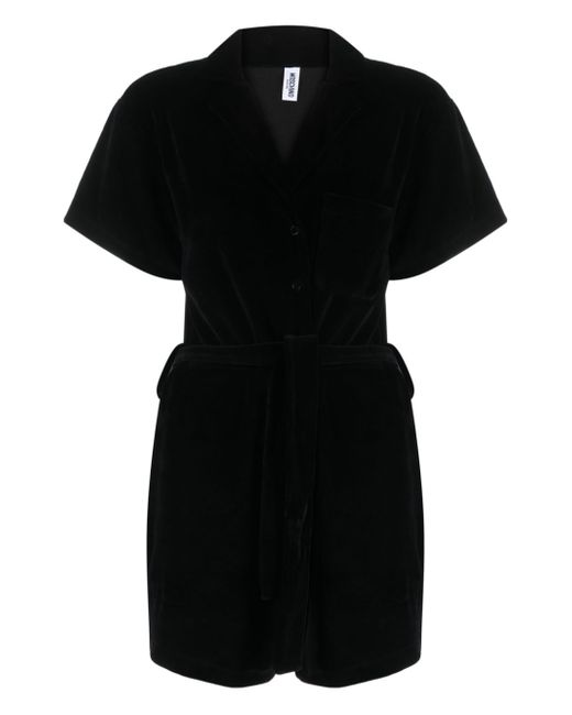 Moschino belted cotton-blend velour playsuit