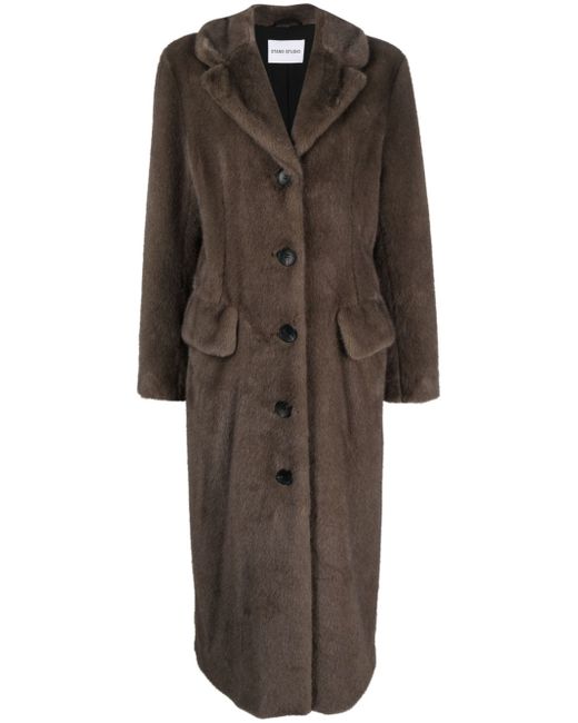 Stand Studio notched-collar faux-shearling coat