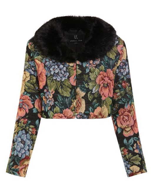 Unreal Fur Monarch floral-print cropped jacket