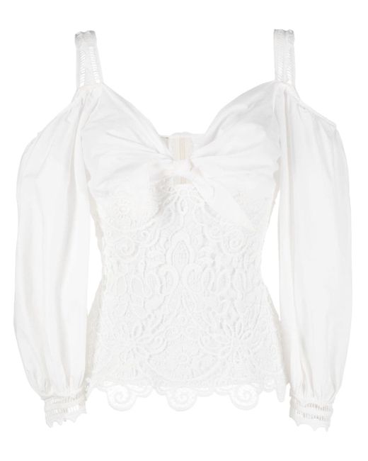Gemy Maalouf guipure-lace panel puff-sleeve blouse