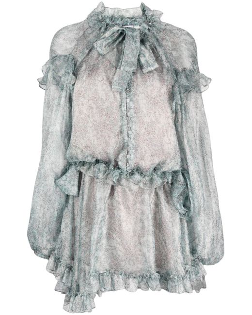 Pnk floral-print ruffled silk minidress