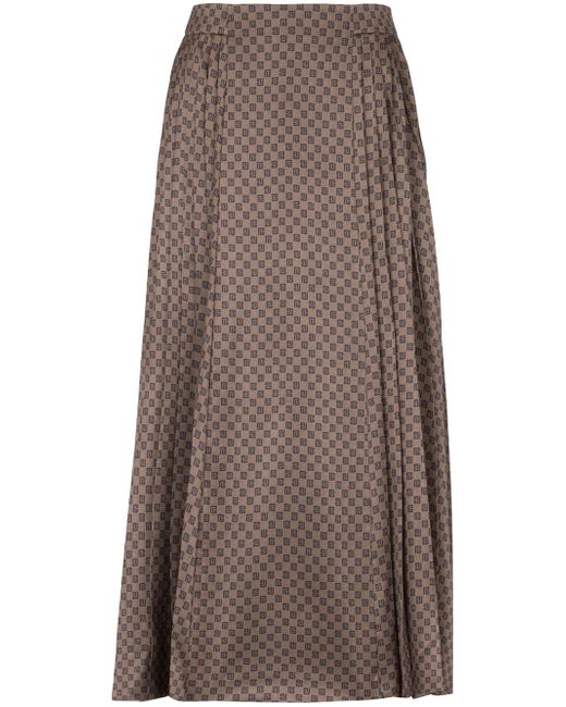 Balmain monogram-print pleated midi skirt