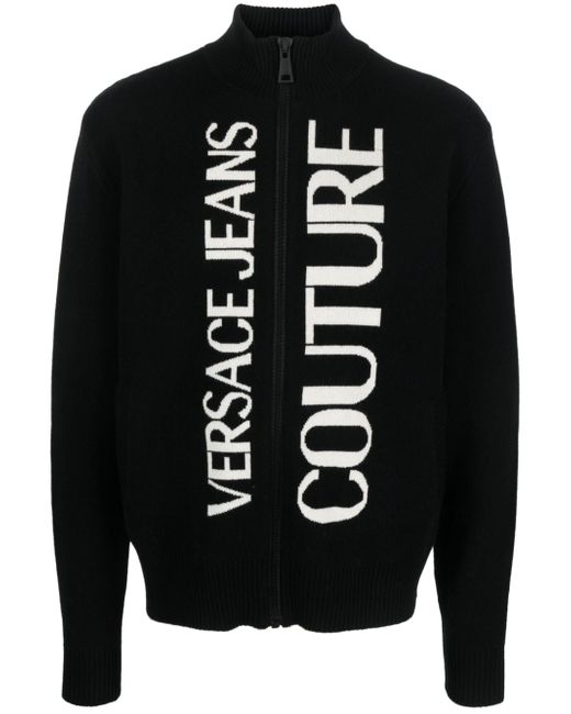 Versace Jeans Couture intarsia logo-knit zip-up jacket