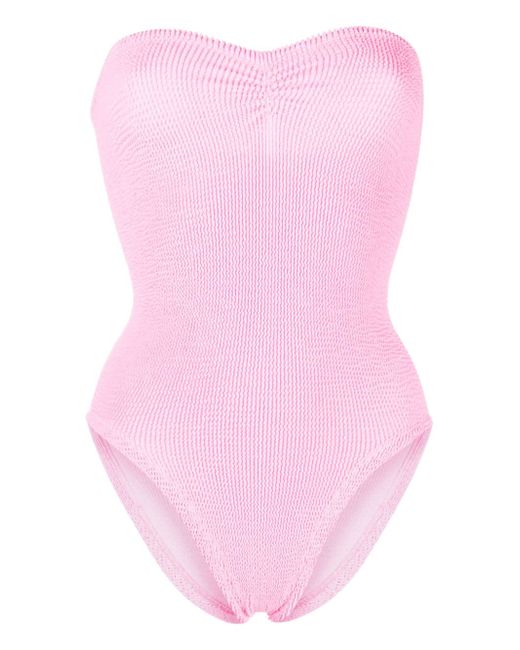 Hunza G Brooke strapless seersucker swimsuit