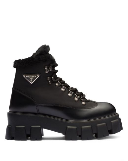 Prada triangle-logo leather combat boots