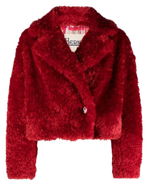 Herno cropped faux fur double-breasted jacket