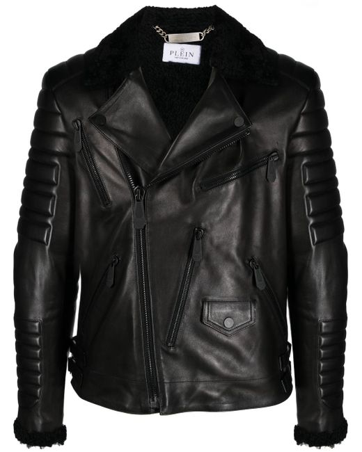 Philipp Plein logo-debossed leather jacket