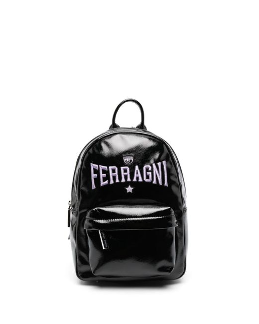 Chiara Ferragni logo-patches patent-finish backpack