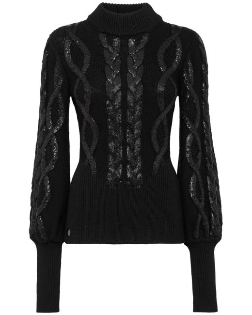 Philipp Plein cable-knit foiled-finish jumper