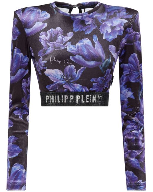 Philipp Plein logo-embellished floral-print top