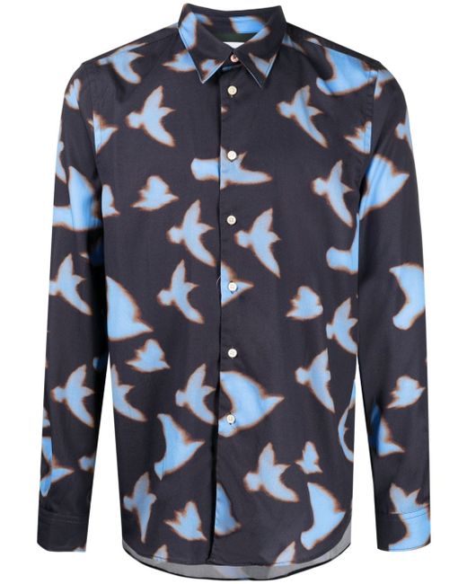 PS Paul Smith Shadow Birds-print long-sleeve shirt