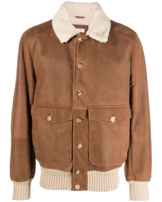 Brunello Cucinelli long-sleeved button-up leather jacket