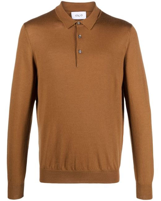 D4.0 long-sleeve knitted wool polo shirt