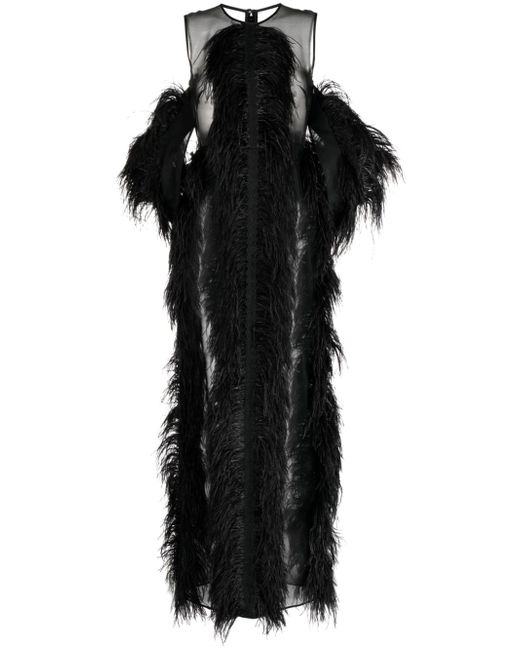 Huishan Zhang Debra feather cold-shoulder gown