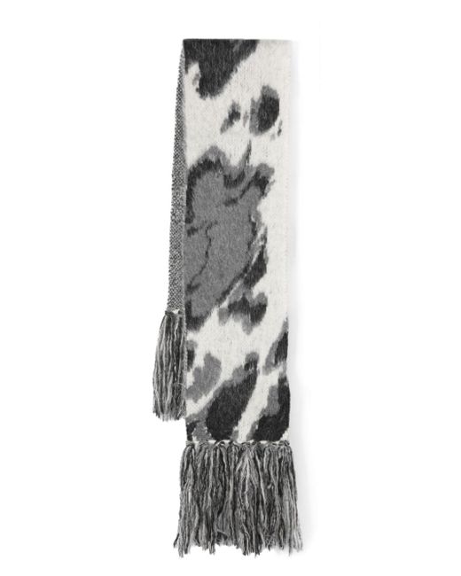 Stella McCartney abstract-pattern fringed wool-blend scarf