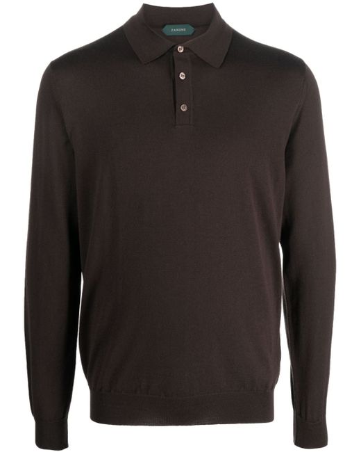 Zanone long-sleeve knitted wool-blend polo shirt