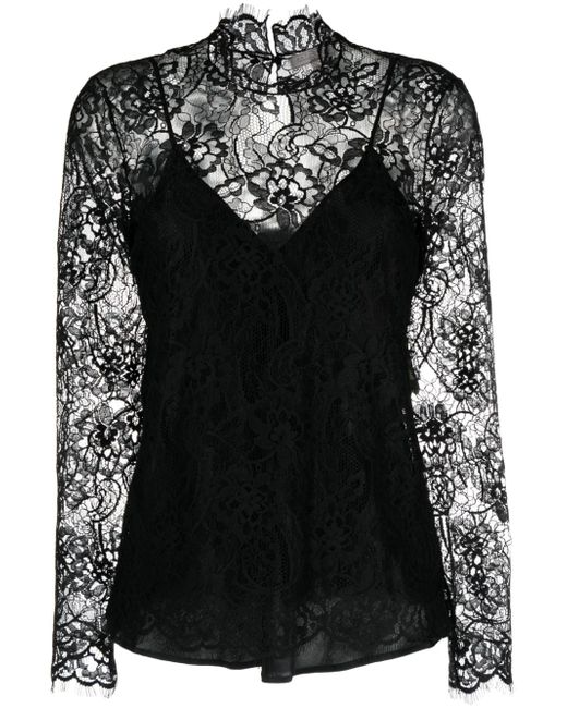 Antonelli floral-lace semi-sheer blouse