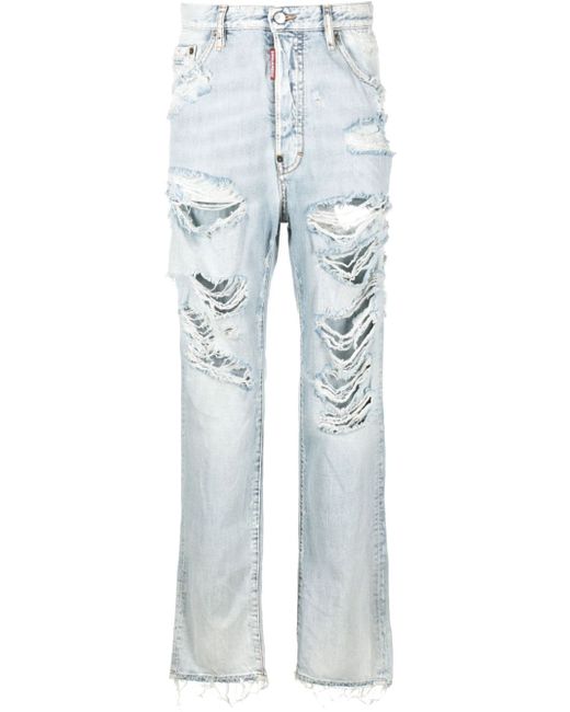 Dsquared2 ripped low-rise straight-leg jeans