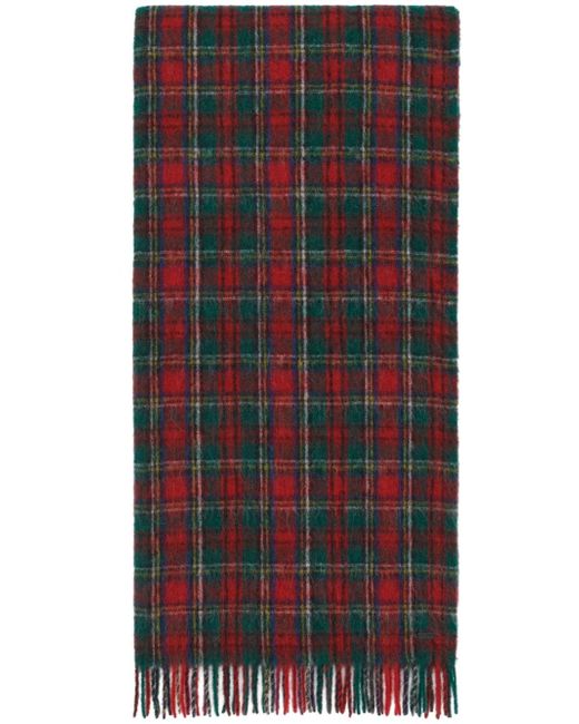 Saint Laurent tartan-check pattern fringe-detailing scarf
