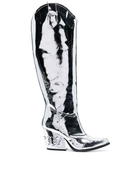 Philipp Plein logo-embossed 80mm mirrored knee-high boots
