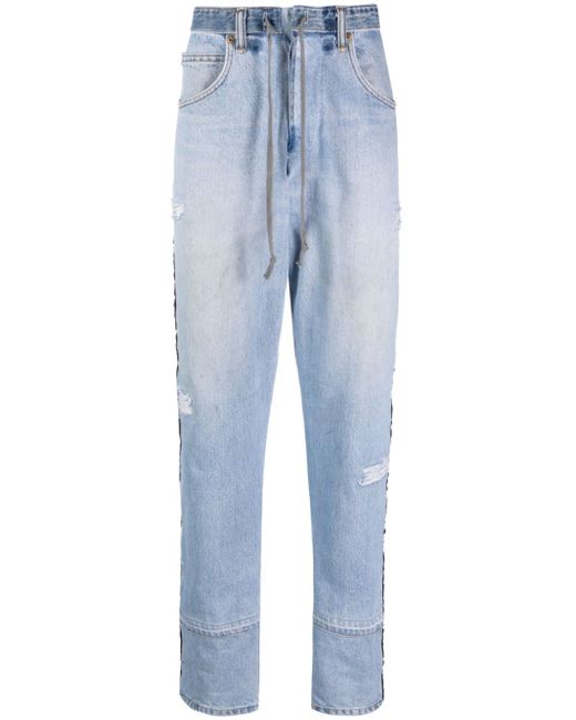 Greg Lauren side-stripe tapered drawstring jeans