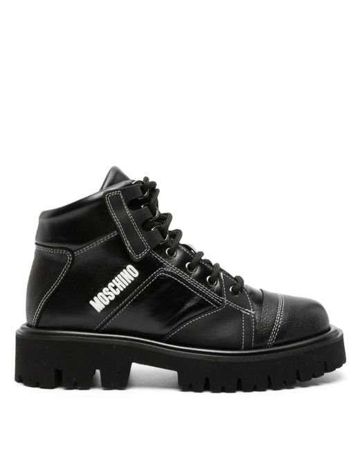 Moschino 50mm logo-print leather boots