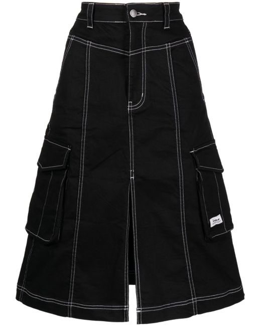 Izzue contrast-stitching A-line midi skirt