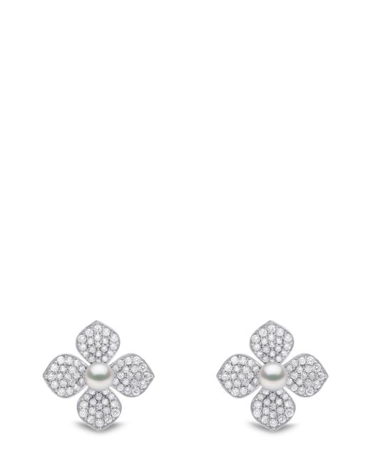 Yoko London 18kt white gold Petal pearl and diamond earrings