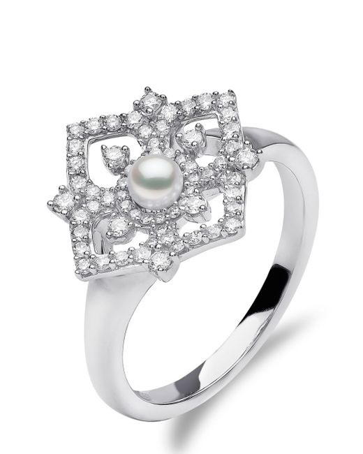 Yoko London 18kt white gold Petal diamond and pearl ring
