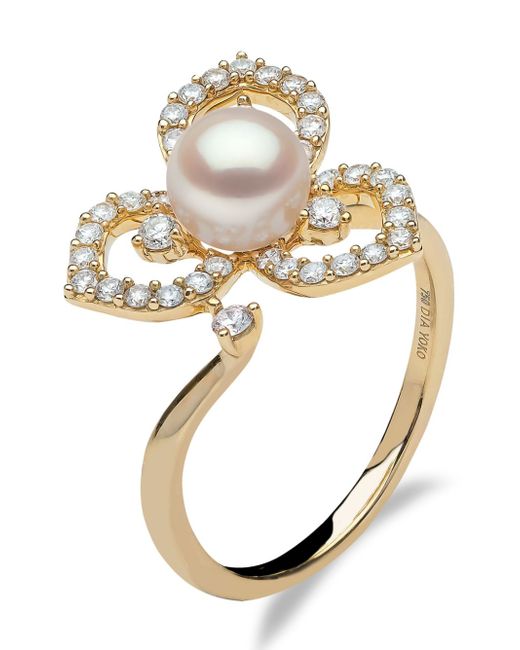 Yoko London 18kt yellow Petal pearl and diamond ring