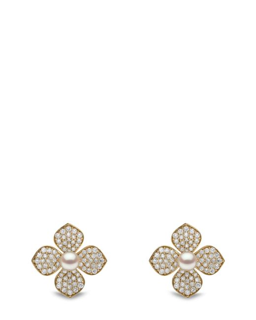 Yoko London 18kt yellow Petal pearl and diamond earrings